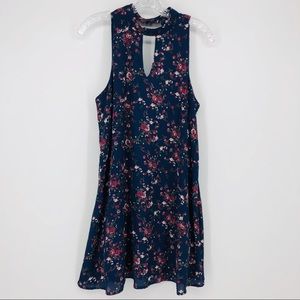 Alya Navy Floral Key Hole Neck Tank Dress M